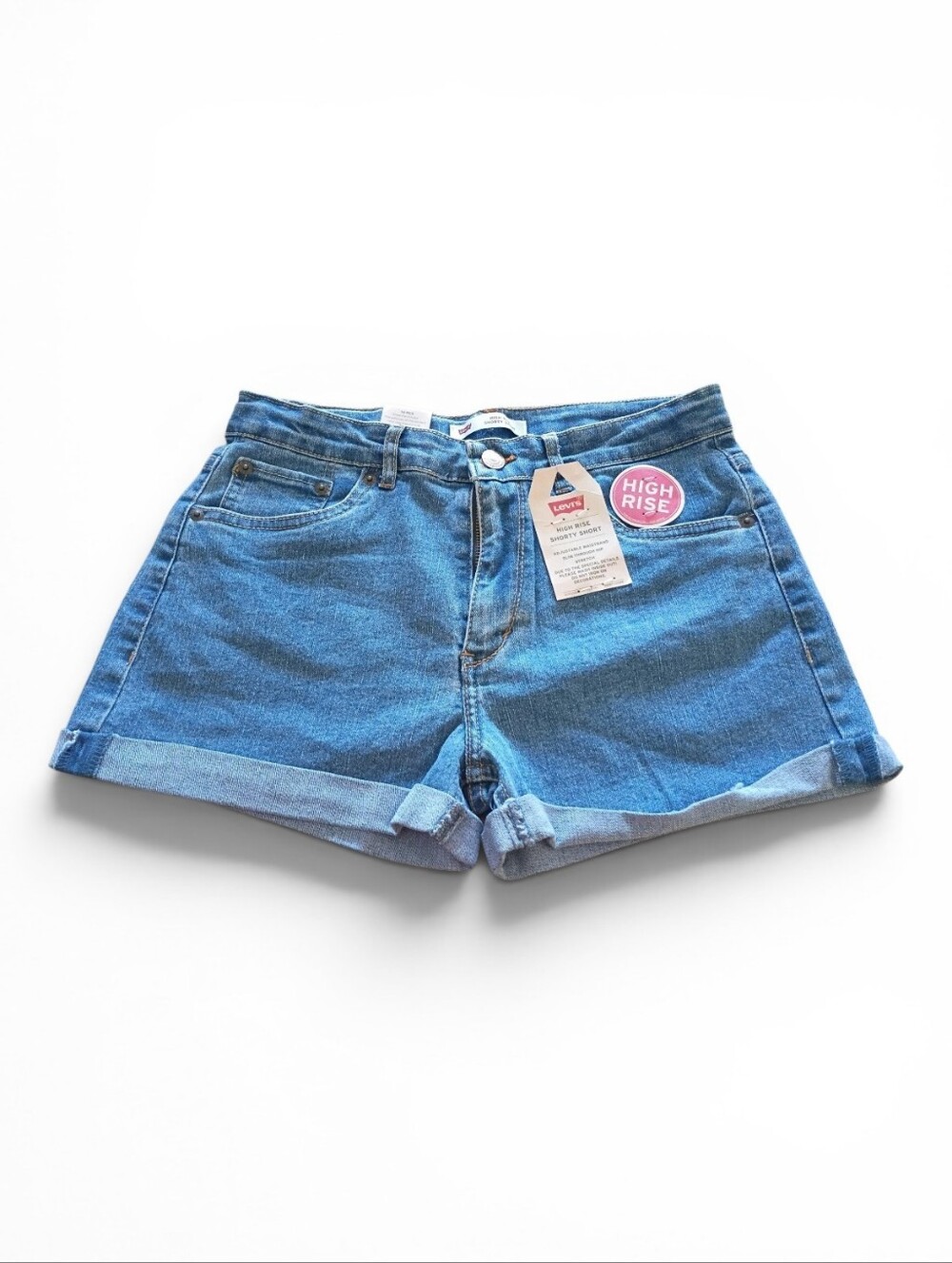 Levi's High Rise Rolled Hem Denim Shorts - Blue